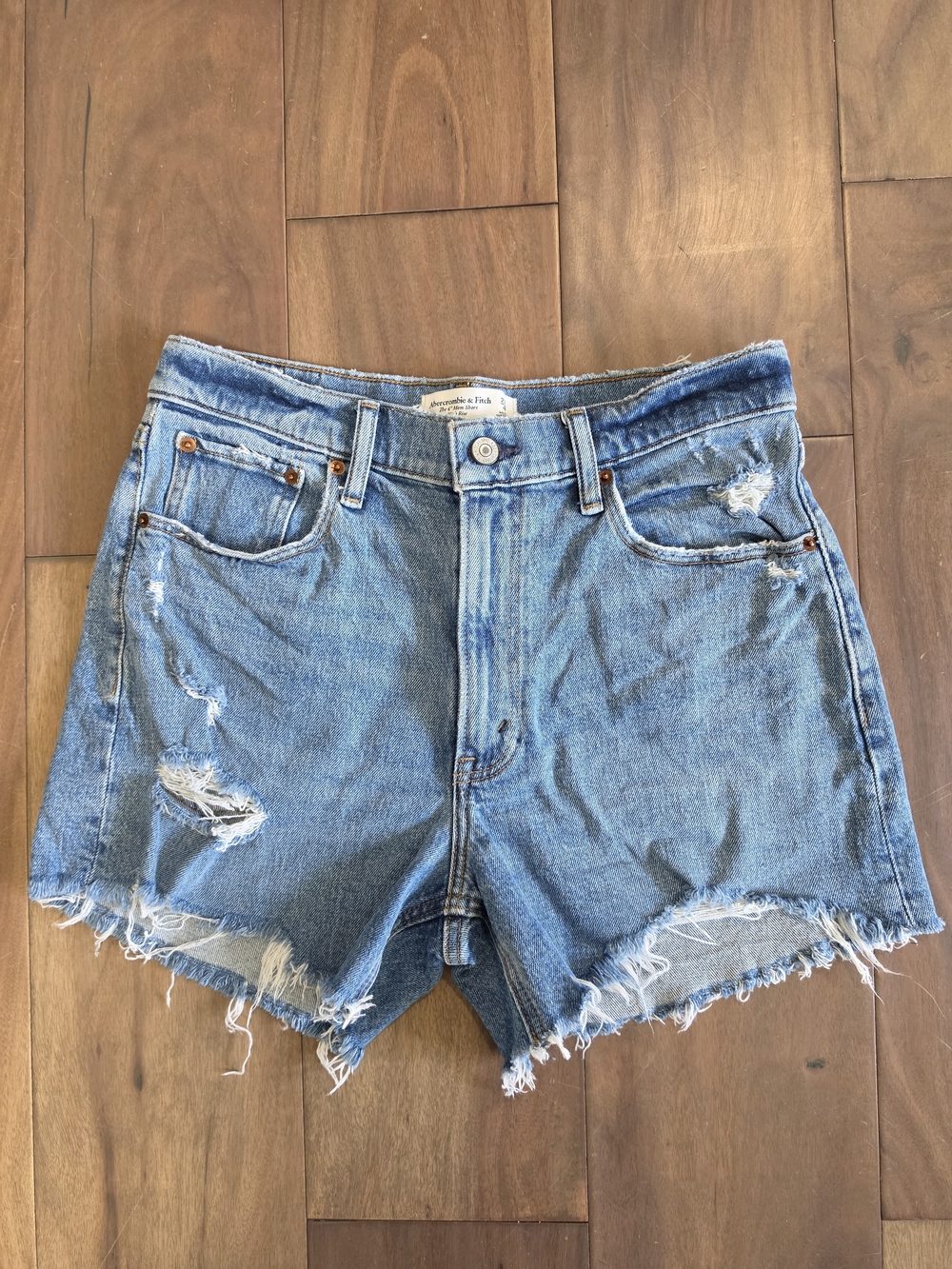 Abercrombie & Fitch Light Blue High Waist Distressed Denim Shorts